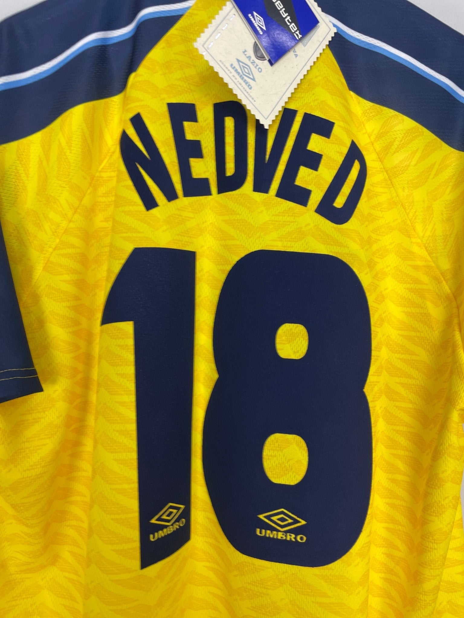 Shop 1996/98 LAZIO NEDVED #18 *BNWT* THIRD SHIRT (XL) UMBRO, classic football shirts, vintage football shirts & retro soccer jerseys at Cult Kits