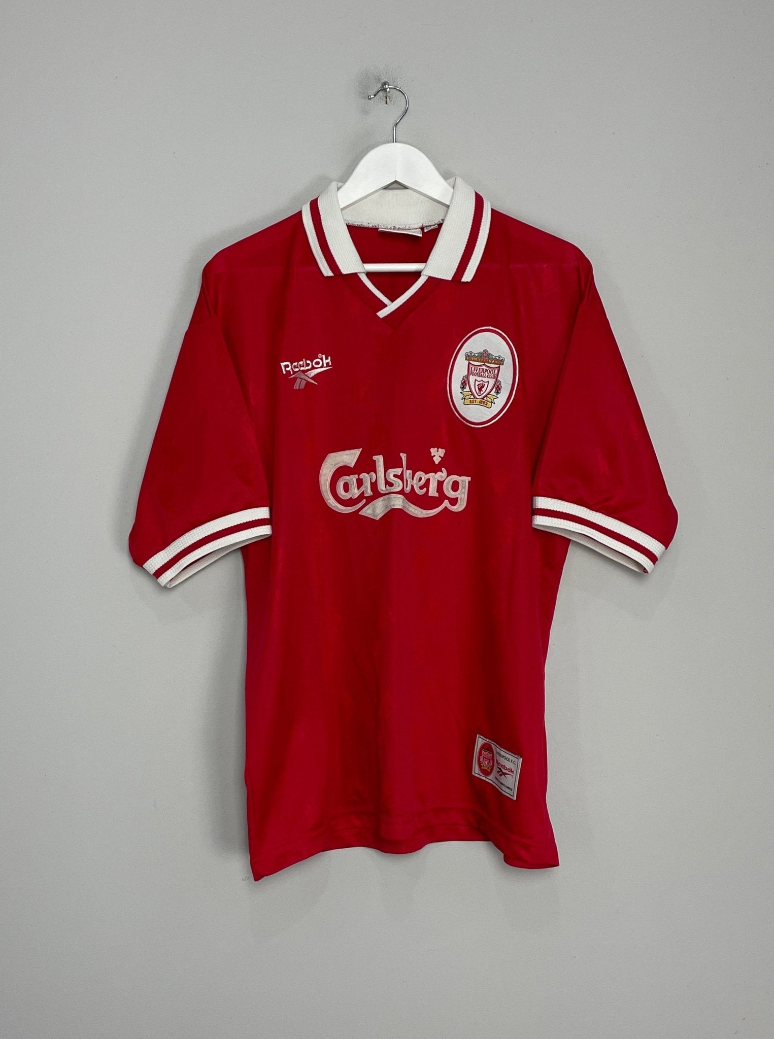 Shop 1996/98 LIVERPOOL BARNES #10 HOME SHIRT (L) REEBOK, classic football shirts, vintage football shirts & retro soccer jerseys at Cult Kits