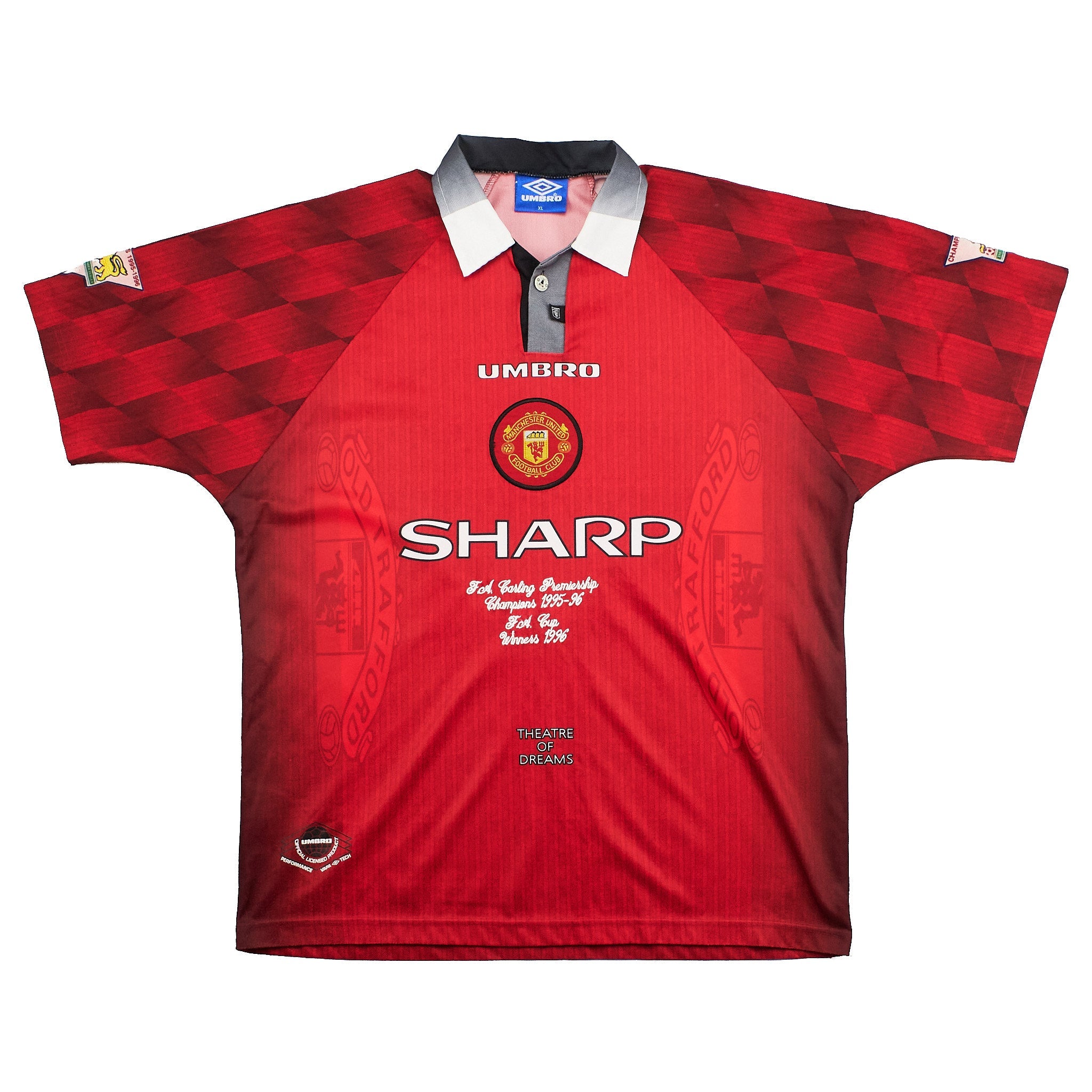 Buy 1996/98 Manchester United Cantona 7 *Champions* Home Shirt (XL) Umbro ~ Free worldwide shipping ~ Authentic Vintage Football Shirts from Cult Kits
