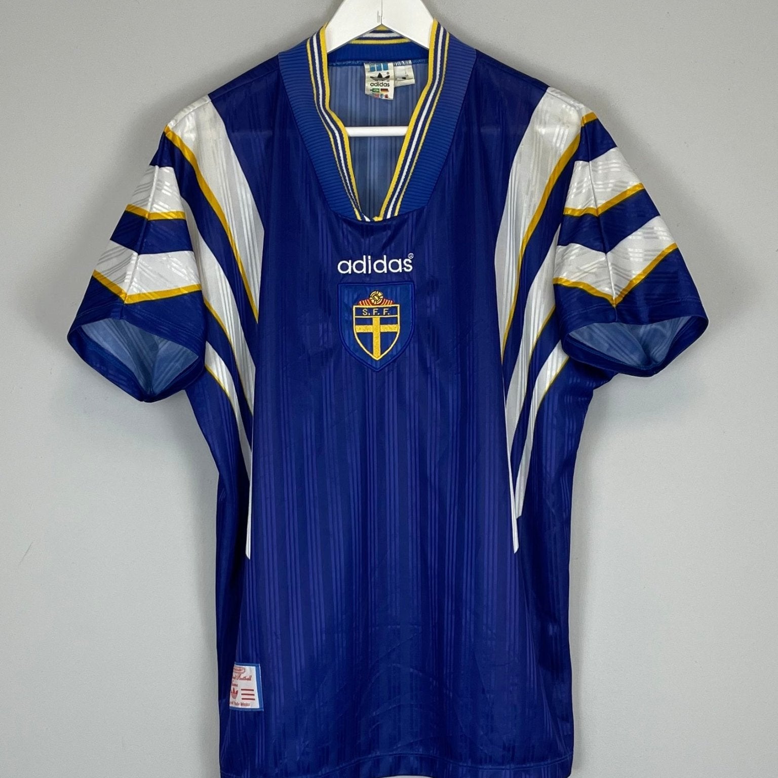 Shop 1996/98 SWEDEN AWAY SHIRT (L) ADIDAS, classic football shirts, vintage football shirts & retro soccer jerseys at Cult Kits
