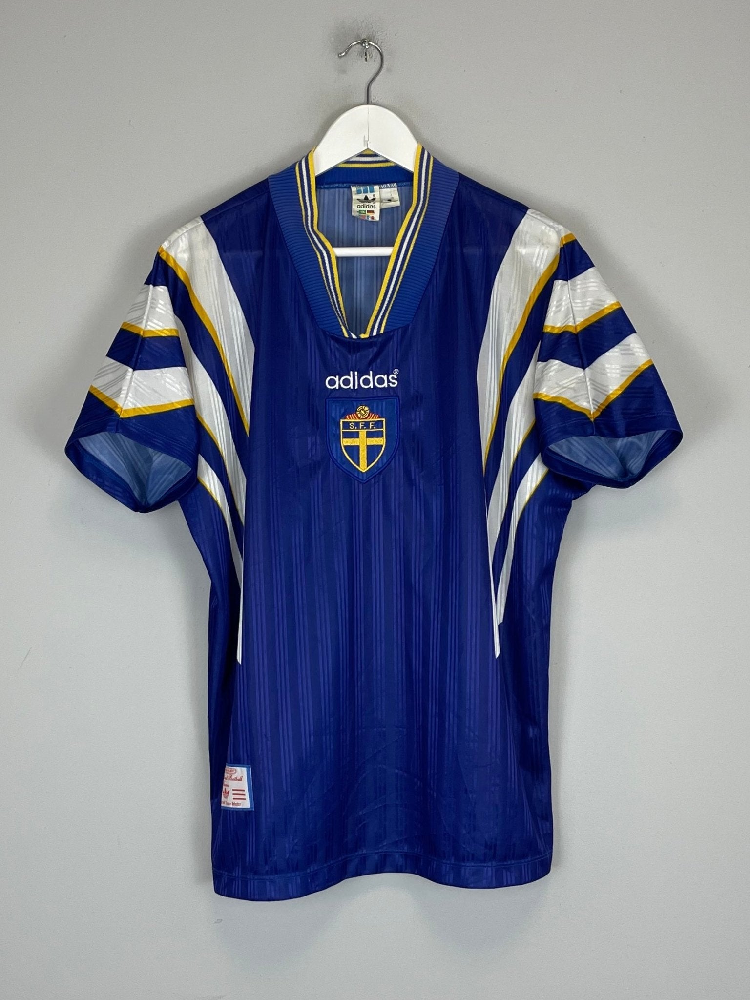 Shop 1996/98 SWEDEN AWAY SHIRT (L) ADIDAS, classic football shirts, vintage football shirts & retro soccer jerseys at Cult Kits