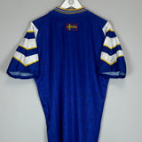 1996/98 SWEDEN AWAY SHIRT (M) ADIDAS - Cult Kits - Medium - Buy Vintage Football Shirts, Authentic Retro Football Shirts For Sale, Classic Football Shirts & Soccer Jersey