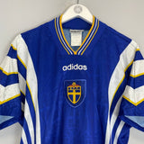 1996/98 SWEDEN AWAY SHIRT (M) ADIDAS - Cult Kits - Medium - Buy Vintage Football Shirts, Authentic Retro Football Shirts For Sale, Classic Football Shirts & Soccer Jersey