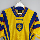 Shop 1996/98 SWEDEN HOME SHIRT (L) ADIDAS, classic football shirts, vintage football shirts & retro soccer jerseys at Cult Kits