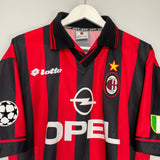 Shop 1997/98 AC MILAN KLUIVERT #9 C/L HOME SHIRT (XL) LOTTO, classic football shirts, vintage football shirts & retro soccer jerseys at Cult Kits