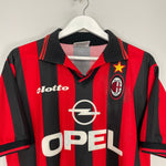 Shop 1997/98 AC MILAN MALDINI #3 HOME SHIRT (L) LOTTO, classic football shirts, vintage football shirts & retro soccer jerseys at Cult Kits
