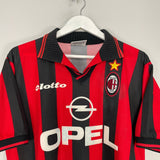 Shop 1997/98 AC MILAN MALDINI #3 HOME SHIRT (L) LOTTO, classic football shirts, vintage football shirts & retro soccer jerseys at Cult Kits