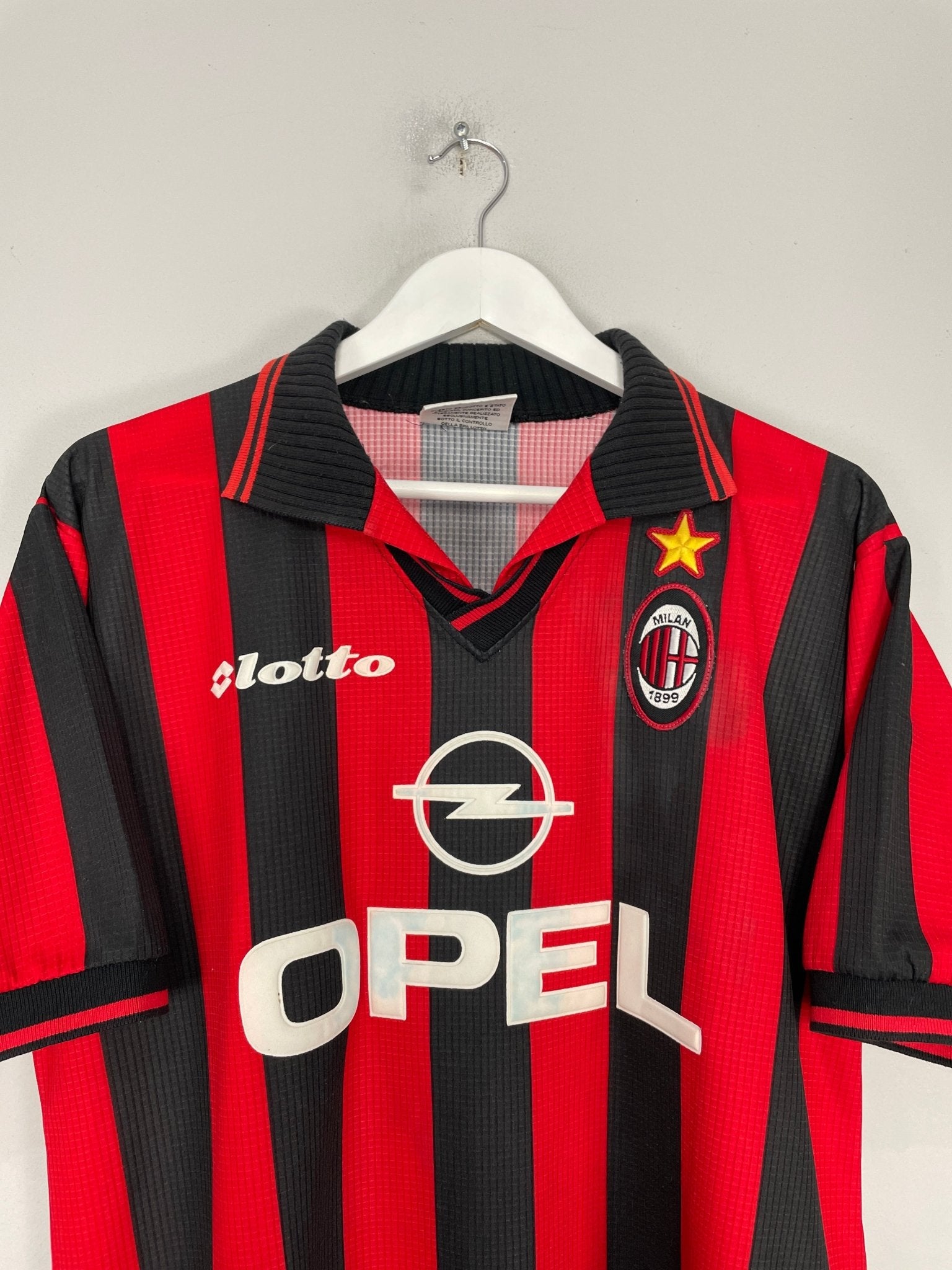 Shop 1997/98 AC MILAN MALDINI #3 HOME SHIRT (L) LOTTO, classic football shirts, vintage football shirts & retro soccer jerseys at Cult Kits