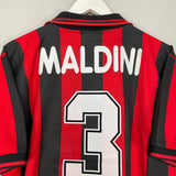 Shop 1997/98 AC MILAN MALDINI #3 HOME SHIRT (L) LOTTO, classic football shirts, vintage football shirts & retro soccer jerseys at Cult Kits