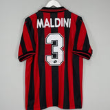 Shop 1997/98 AC MILAN MALDINI #3 HOME SHIRT (L) LOTTO, classic football shirts, vintage football shirts & retro soccer jerseys at Cult Kits