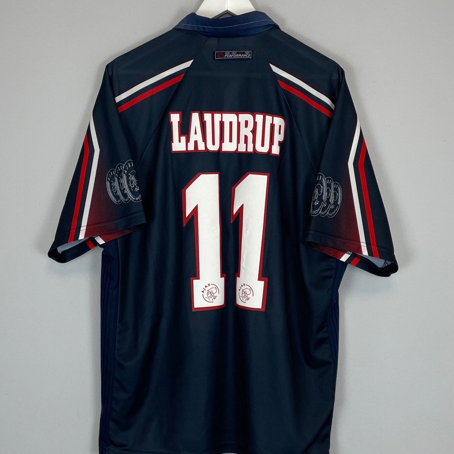 Shop 1997/98 AJAX LAUDRUP #11 AWAY SHIRT (XXL) UMBRO, classic football shirts, vintage football shirts & retro soccer jerseys at Cult Kits