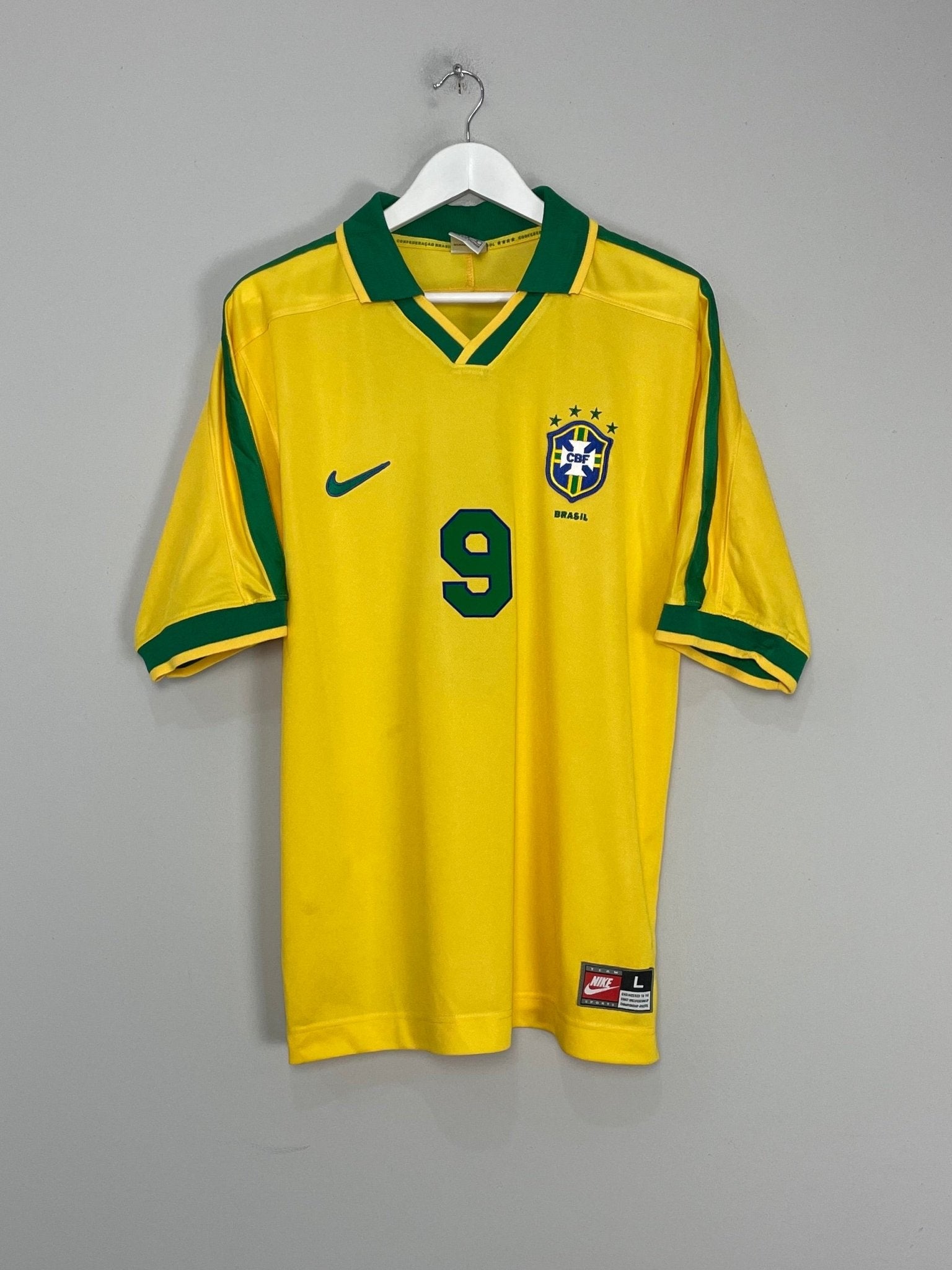 Shop 1997/98 BRAZIL RONALDO #9 HOME SHIRT (L) NIKE, classic football shirts, vintage football shirts & retro soccer jerseys at Cult Kits