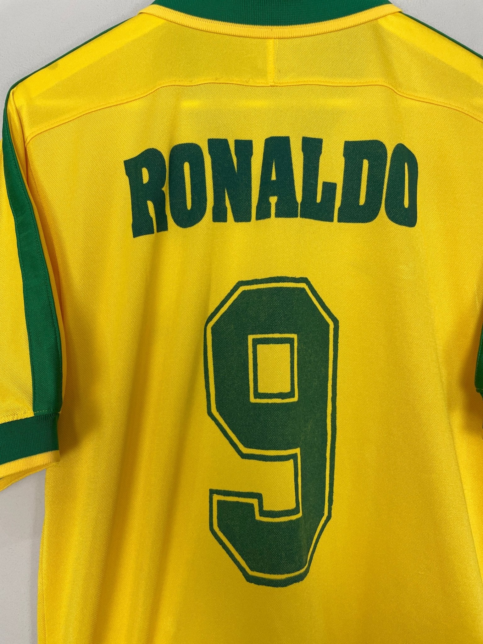 Shop 1997/98 BRAZIL RONALDO #9 HOME SHIRT (M) NIKE, classic football shirts, vintage football shirts & retro soccer jerseys at Cult Kits