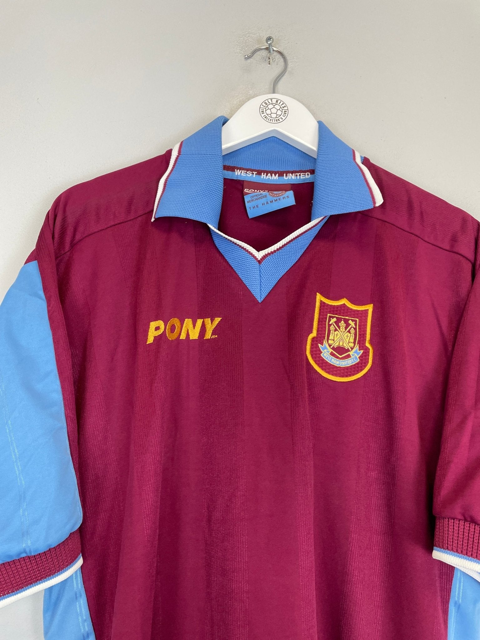 Shop 1997/98 WEST HAM HOME SHIRT (L) PONY, classic football shirts, vintage football shirts & retro soccer jerseys at Cult Kits
