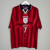 Shop 1997/99 ENGLAND BECKHAM #7 AWAY SHIRT (M) UMBRO, classic football shirts, vintage football shirts & retro soccer jerseys at Cult Kits