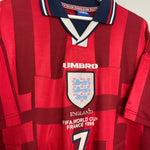 Shop 1997/99 ENGLAND BECKHAM #7 AWAY SHIRT (M) UMBRO, classic football shirts, vintage football shirts & retro soccer jerseys at Cult Kits
