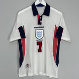 Shop 1997/99 ENGLAND BECKHAM #7 HOME SHIRT (M) UMBRO, classic football shirts, vintage football shirts & retro soccer jerseys at Cult Kits
