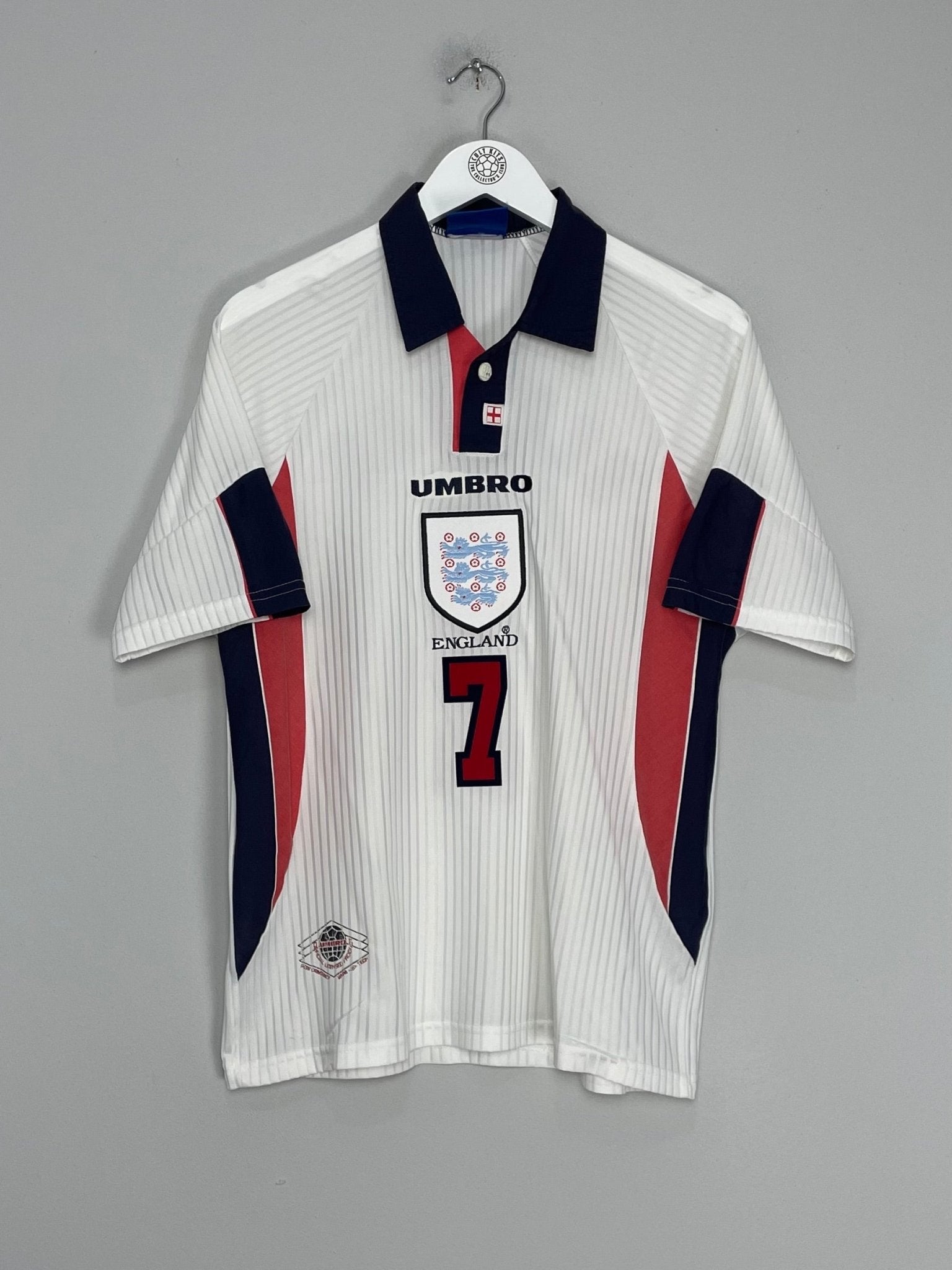 Shop 1997/99 ENGLAND BECKHAM #7 HOME SHIRT (M) UMBRO, classic football shirts, vintage football shirts & retro soccer jerseys at Cult Kits