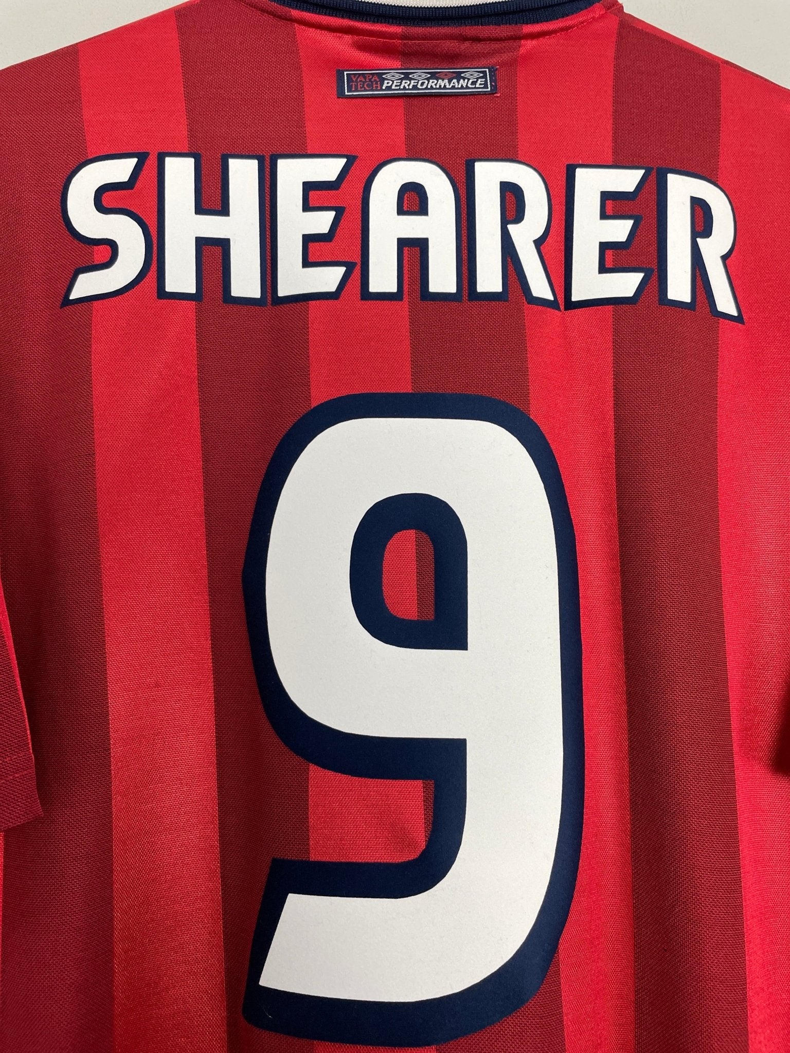 Shop 1997/99 ENGLAND SHEARER #9 AWAY SHIRT (XL) UMBRO, classic football shirts, vintage football shirts & retro soccer jerseys at Cult Kits