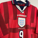 Shop 1997/99 ENGLAND SHEARER #9 AWAY SHIRT (XL) UMBRO, classic football shirts, vintage football shirts & retro soccer jerseys at Cult Kits