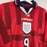 Shop 1997/99 ENGLAND SHEARER #9 AWAY SHIRT (XL) UMBRO, classic football shirts, vintage football shirts & retro soccer jerseys at Cult Kits