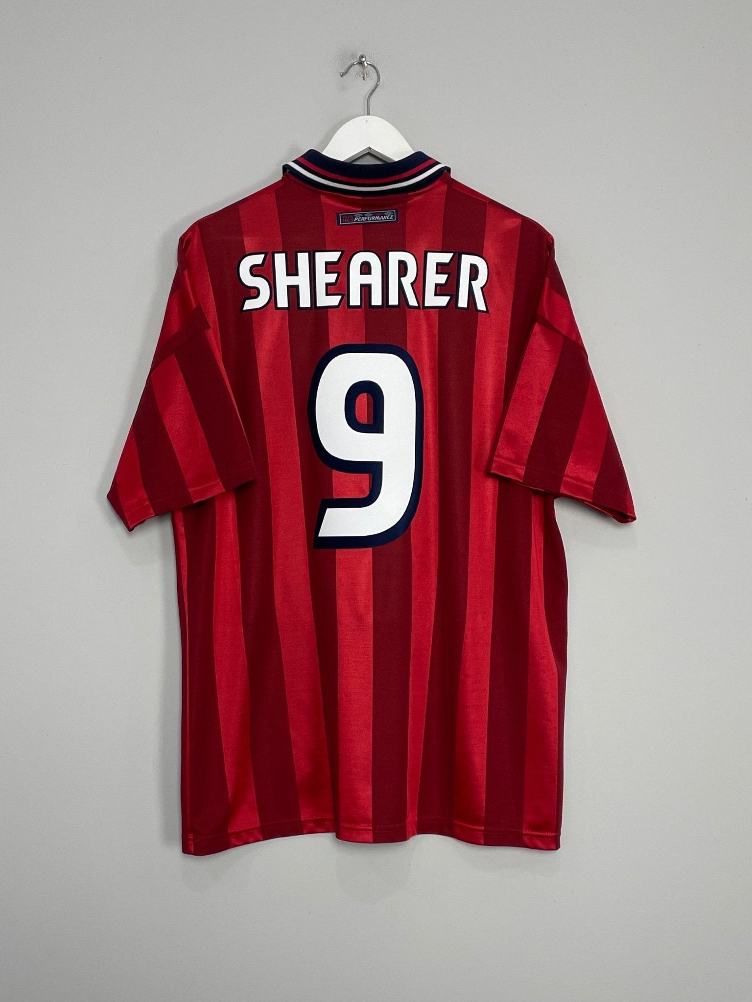 Shop 1997/99 ENGLAND SHEARER #9 AWAY SHIRT (XL) UMBRO, classic football shirts, vintage football shirts & retro soccer jerseys at Cult Kits