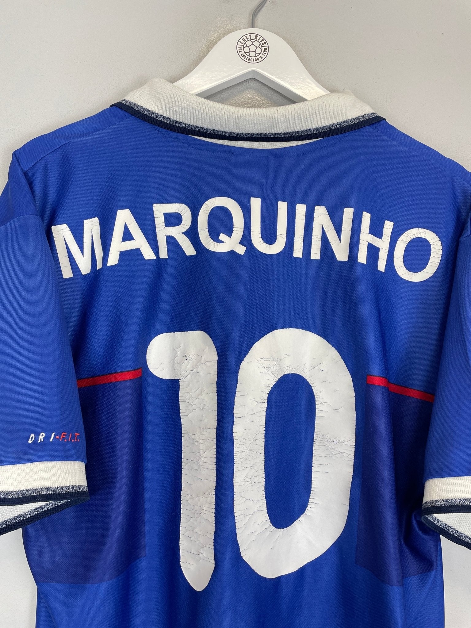 Shop 1997/99 RANGERS MARQUINHO #10 HOME SHIRT (XL) NIKE, classic football shirts, vintage football shirts & retro soccer jerseys at Cult Kits