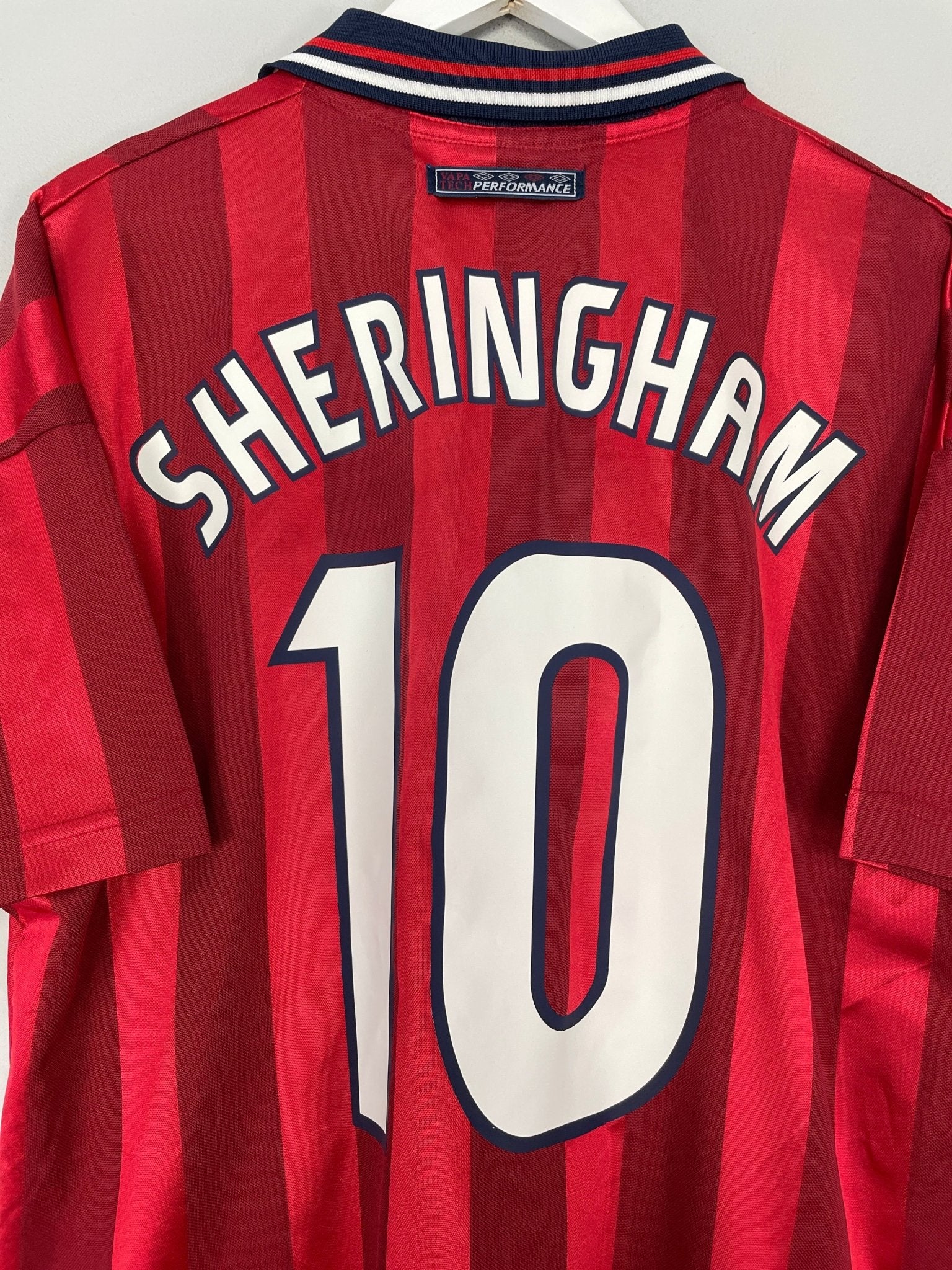 Shop 1998 ENGLAND SHERINGHAM #10 AWAY SHIRT (L) UMBRO, classic football shirts, vintage football shirts & retro soccer jerseys at Cult Kits