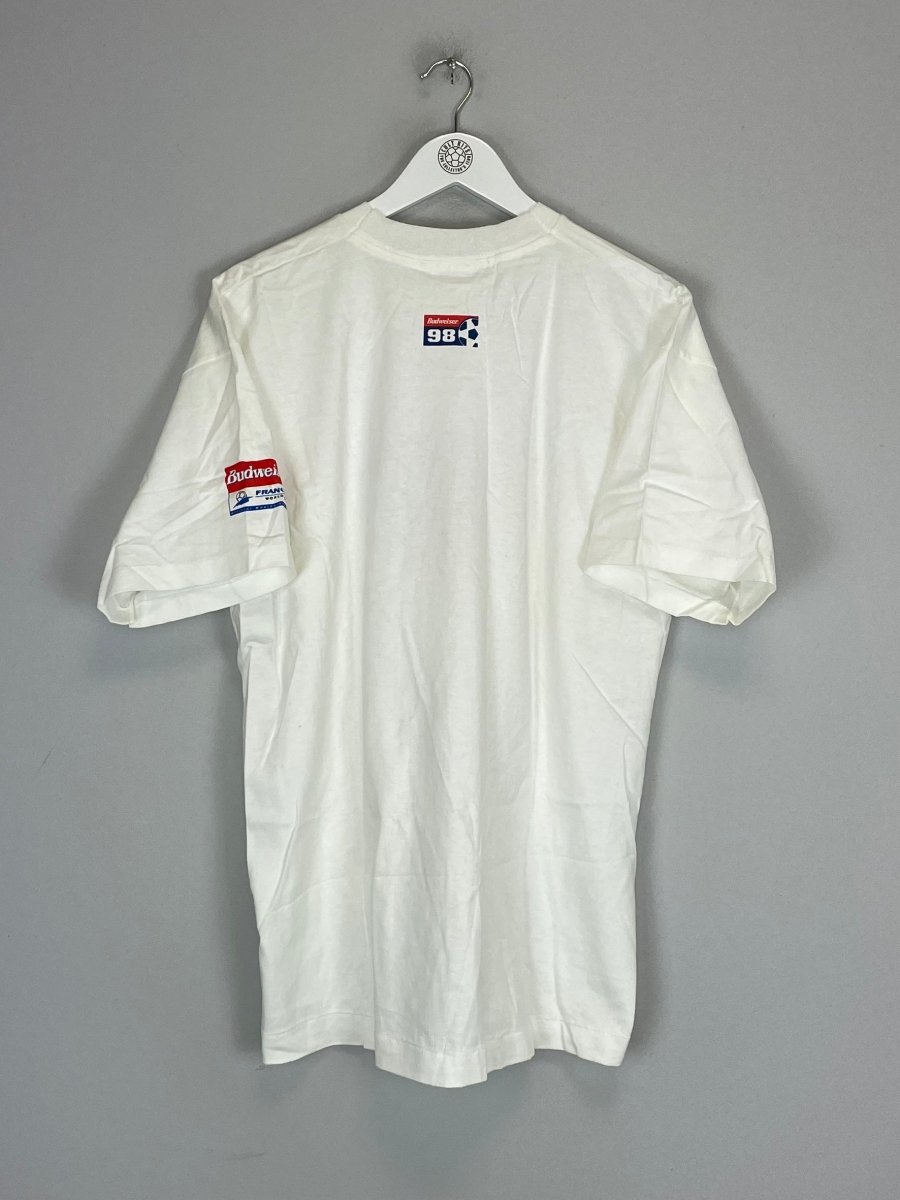 1998 FRANCE 98 BUDWEISER WORLD CUP *BNWT* T - SHIRT (L) OM - Cult Kits - Large - Buy Vintage Football Shirts, Authentic Retro Football Shirts For Sale, Classic Football Shirts & Soccer Jersey
