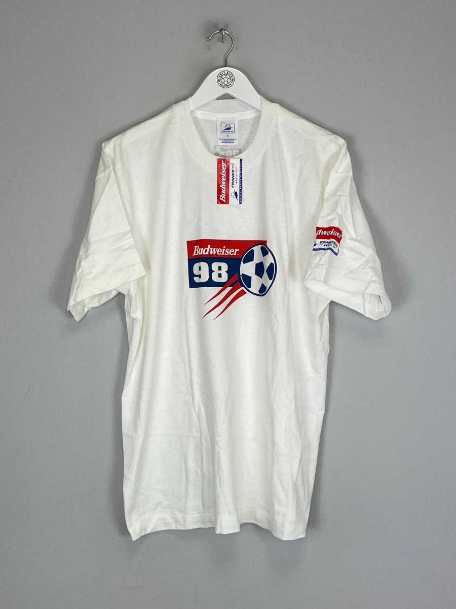 1998 FRANCE 98 BUDWEISER WORLD CUP *BNWT* T - SHIRT (L) OM - Cult Kits - Large - Buy Vintage Football Shirts, Authentic Retro Football Shirts For Sale, Classic Football Shirts & Soccer Jersey