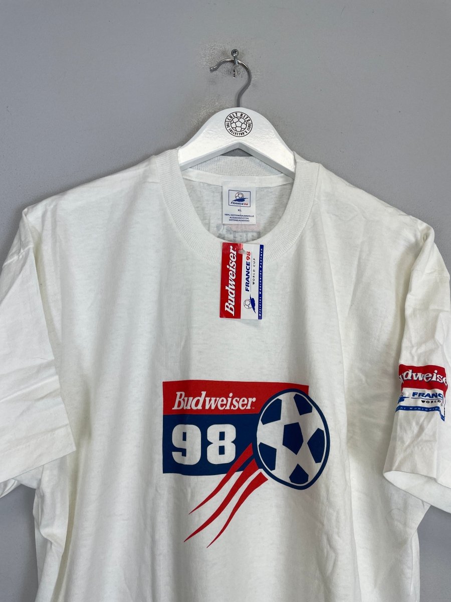1998 FRANCE 98 BUDWEISER WORLD CUP *BNWT* T - SHIRT (L) OM - Cult Kits - Large - Buy Vintage Football Shirts, Authentic Retro Football Shirts For Sale, Classic Football Shirts & Soccer Jersey