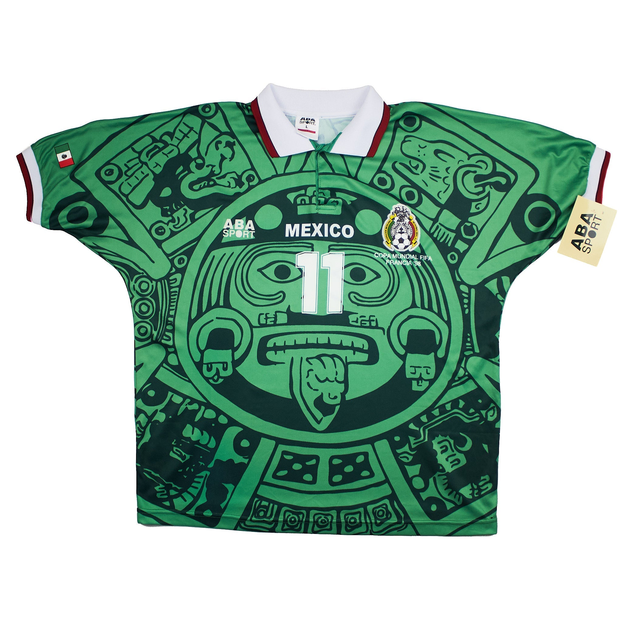 Buy 1998 Mexico Blanco 11 *BNWT* Reissue Home Shirt (L) ABA Sport ~ Free worldwide shipping ~ Authentic Vintage Football Shirts from Cult Kits