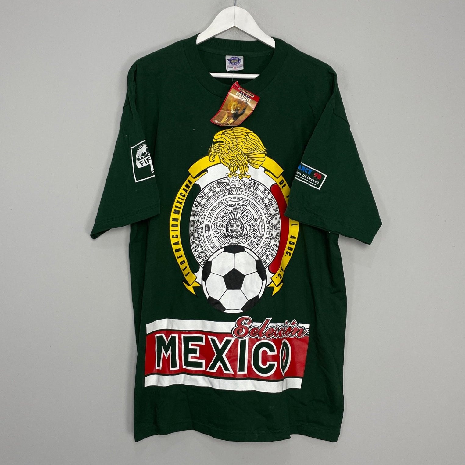 Shop 1998 MEXICO *BNWT* WORLD CUP T-SHIRT (XL) OM, classic football shirts, vintage football shirts & retro soccer jerseys at Cult Kits