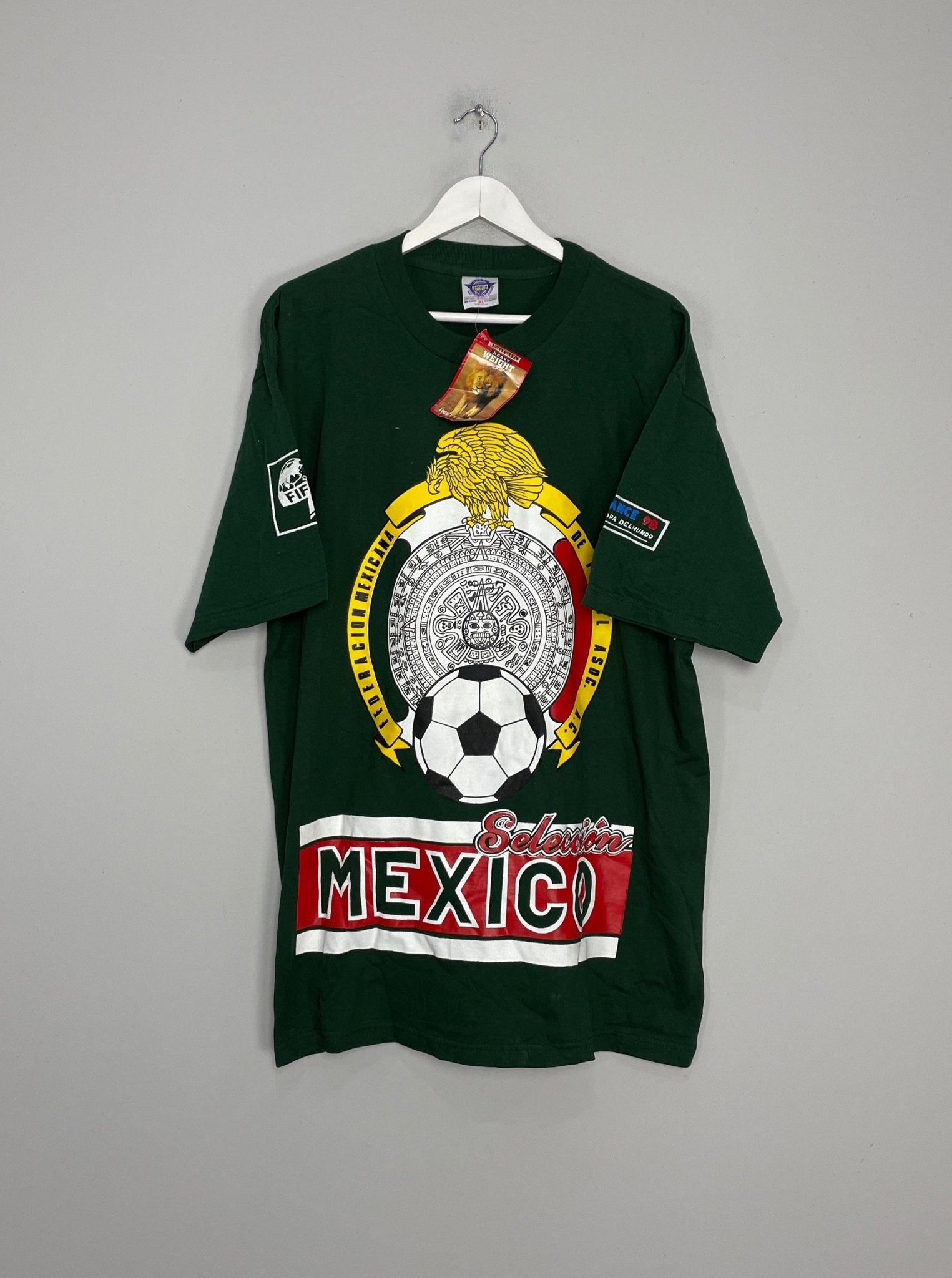 Shop 1998 MEXICO *BNWT* WORLD CUP T-SHIRT (XL) OM, classic football shirts, vintage football shirts & retro soccer jerseys at Cult Kits
