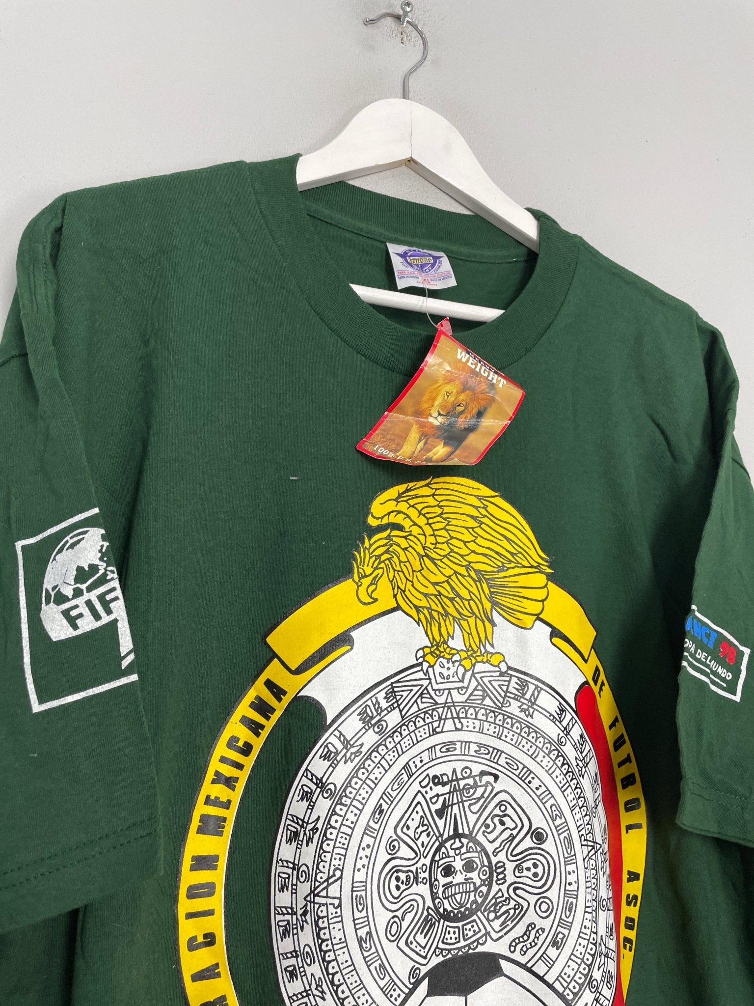 Shop 1998 MEXICO *BNWT* WORLD CUP T-SHIRT (XL) OM, classic football shirts, vintage football shirts & retro soccer jerseys at Cult Kits