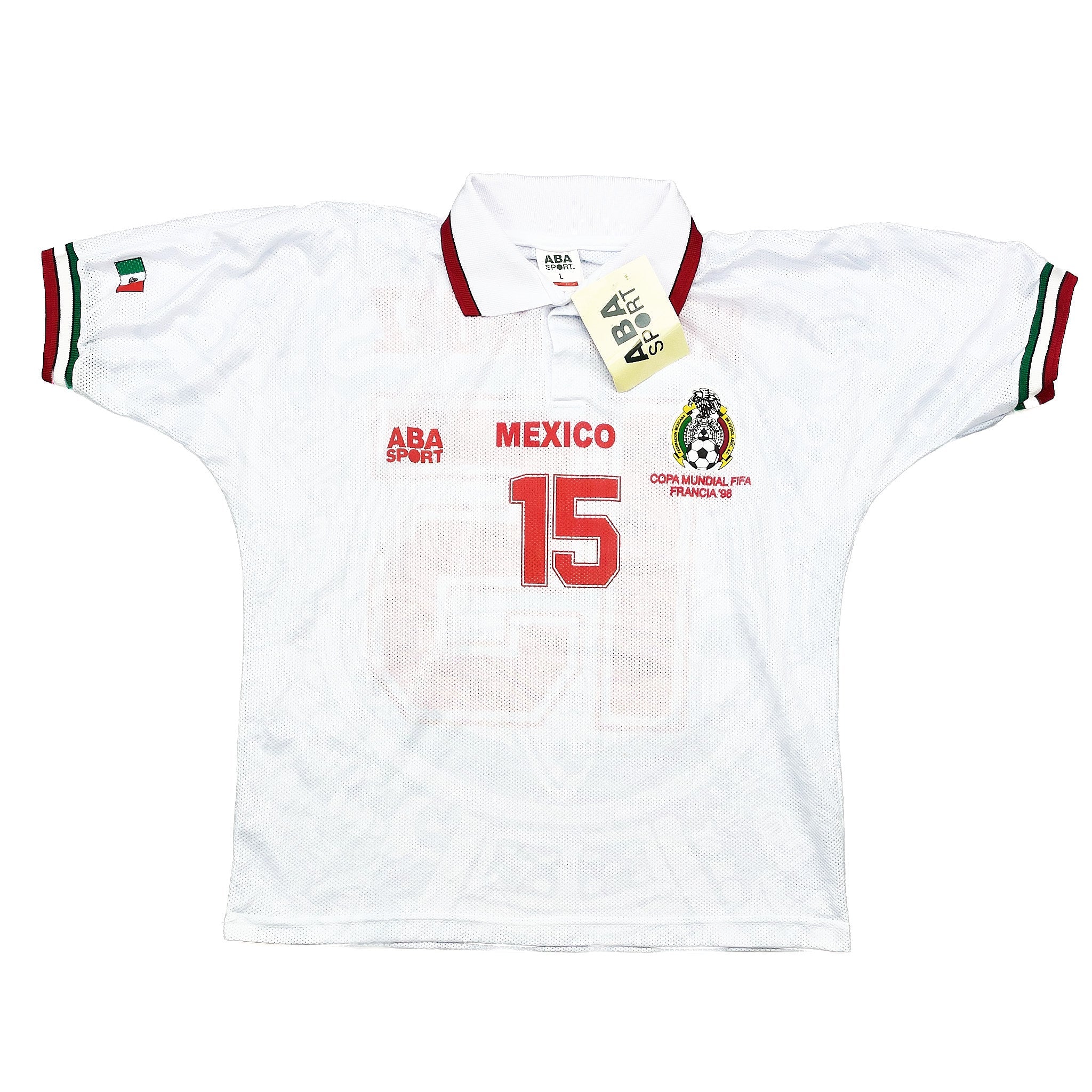 Buy 1998 Mexico Hernandez 15 *BNWT* Reissue World Cup Edition Away Shirt (L) ABA Sport ~ Free worldwide shipping ~ Authentic Vintage Football Shirts from Cult Kits