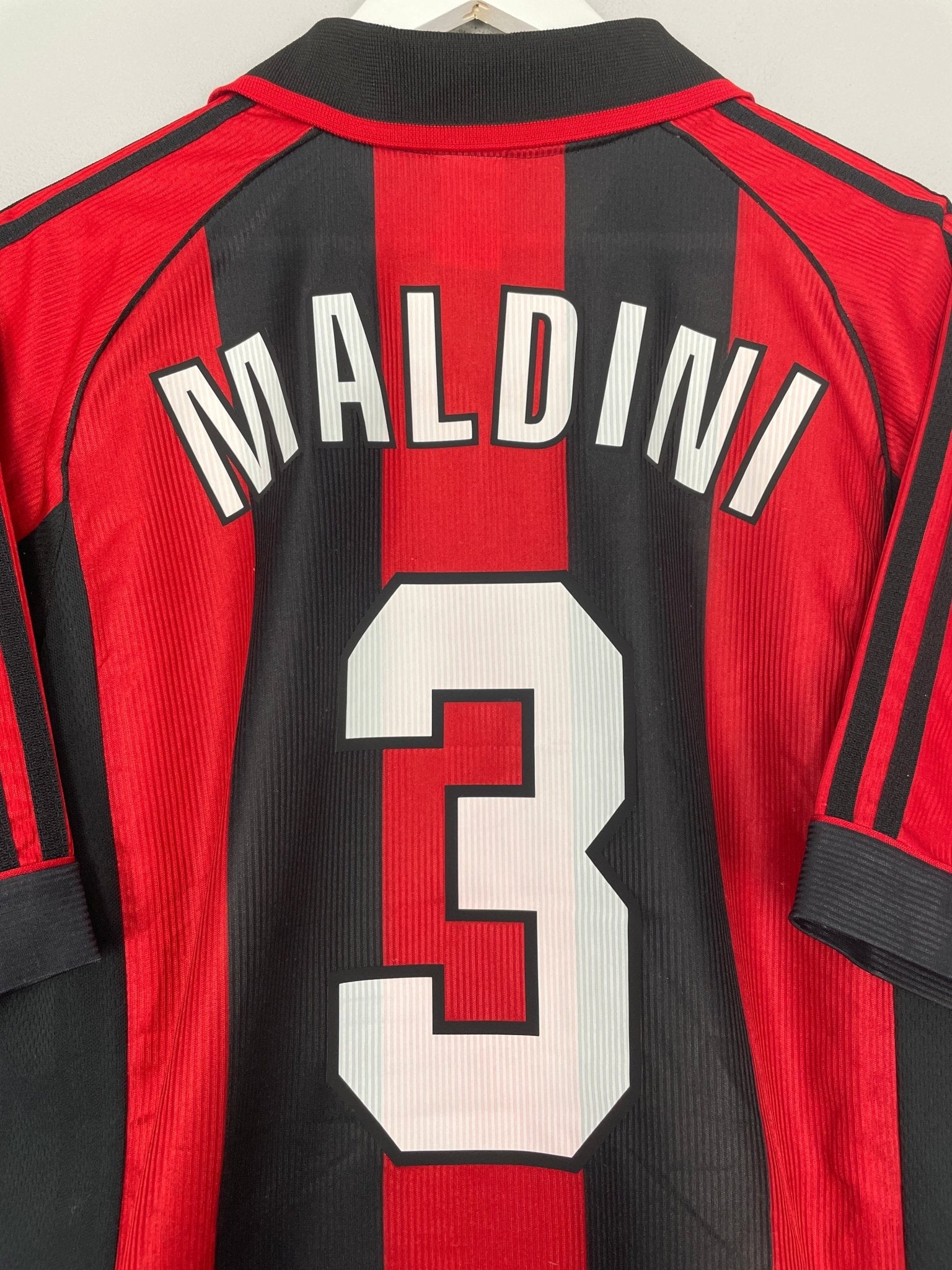 Shop 1998/00 AC MILAN MALDINI #3 HOME SHIRT (M) ADIDAS, classic football shirts, vintage football shirts & retro soccer jerseys at Cult Kits