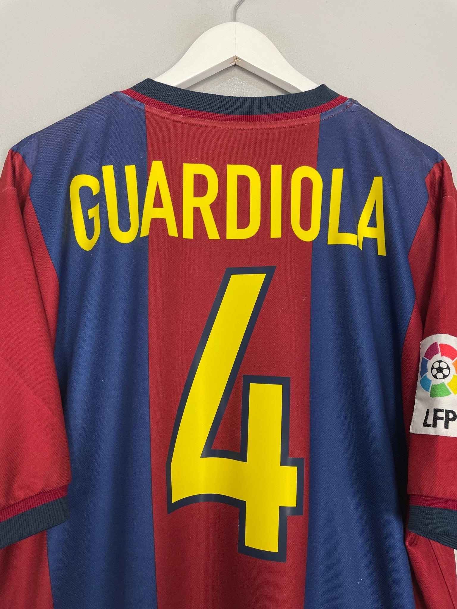 Shop 1998/00 BARCELONA GUARDIOLA #4 HOME SHIRT (L) NIKE, classic football shirts, vintage football shirts & retro soccer jerseys at Cult Kits