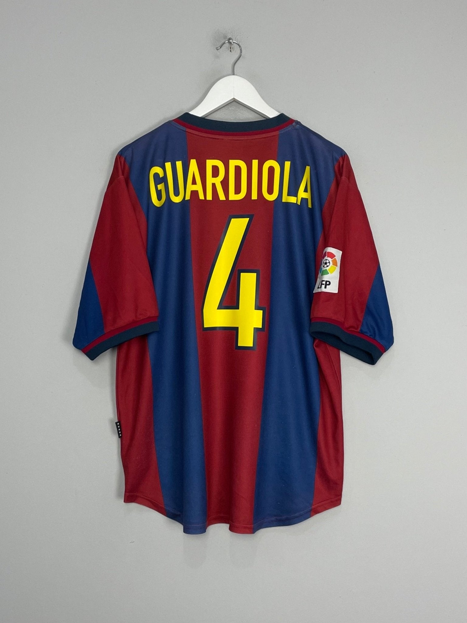 Shop 1998/00 BARCELONA GUARDIOLA #4 HOME SHIRT (L) NIKE, classic football shirts, vintage football shirts & retro soccer jerseys at Cult Kits