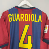 Shop 1998/00 BARCELONA GUARDIOLA #4 HOME SHIRT (M) NIKE, classic football shirts, vintage football shirts & retro soccer jerseys at Cult Kits