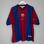 Shop 1998/00 BARCELONA RIVALDO #10 HOME SHIRT (L) NIKE BASIC, classic football shirts, vintage football shirts & retro soccer jerseys at Cult Kits