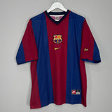 Shop 1998/00 BARCELONA RIVALDO #10 HOME SHIRT (L) NIKE BASIC, classic football shirts, vintage football shirts & retro soccer jerseys at Cult Kits