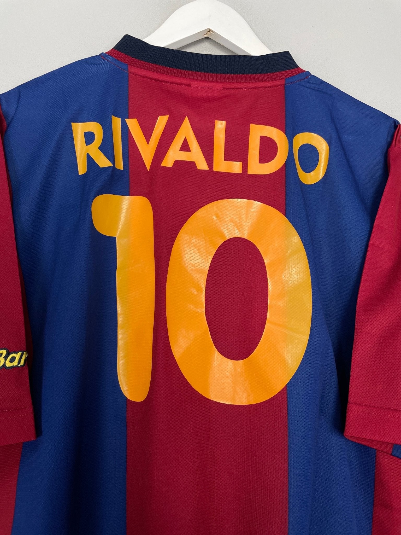 Shop 1998/00 BARCELONA RIVALDO #10 HOME SHIRT (L) NIKE BASIC, classic football shirts, vintage football shirts & retro soccer jerseys at Cult Kits