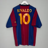 Shop 1998/00 BARCELONA RIVALDO #10 HOME SHIRT (L) NIKE BASIC, classic football shirts, vintage football shirts & retro soccer jerseys at Cult Kits