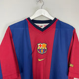 Shop 1998/00 BARCELONA RIVALDO #11 HOME SHIRT (L) NIKE BASIC, classic football shirts, vintage football shirts & retro soccer jerseys at Cult Kits