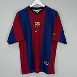 Shop 1998/00 BARCELONA RIVALDO #11 HOME SHIRT (L) NIKE BASIC, classic football shirts, vintage football shirts & retro soccer jerseys at Cult Kits