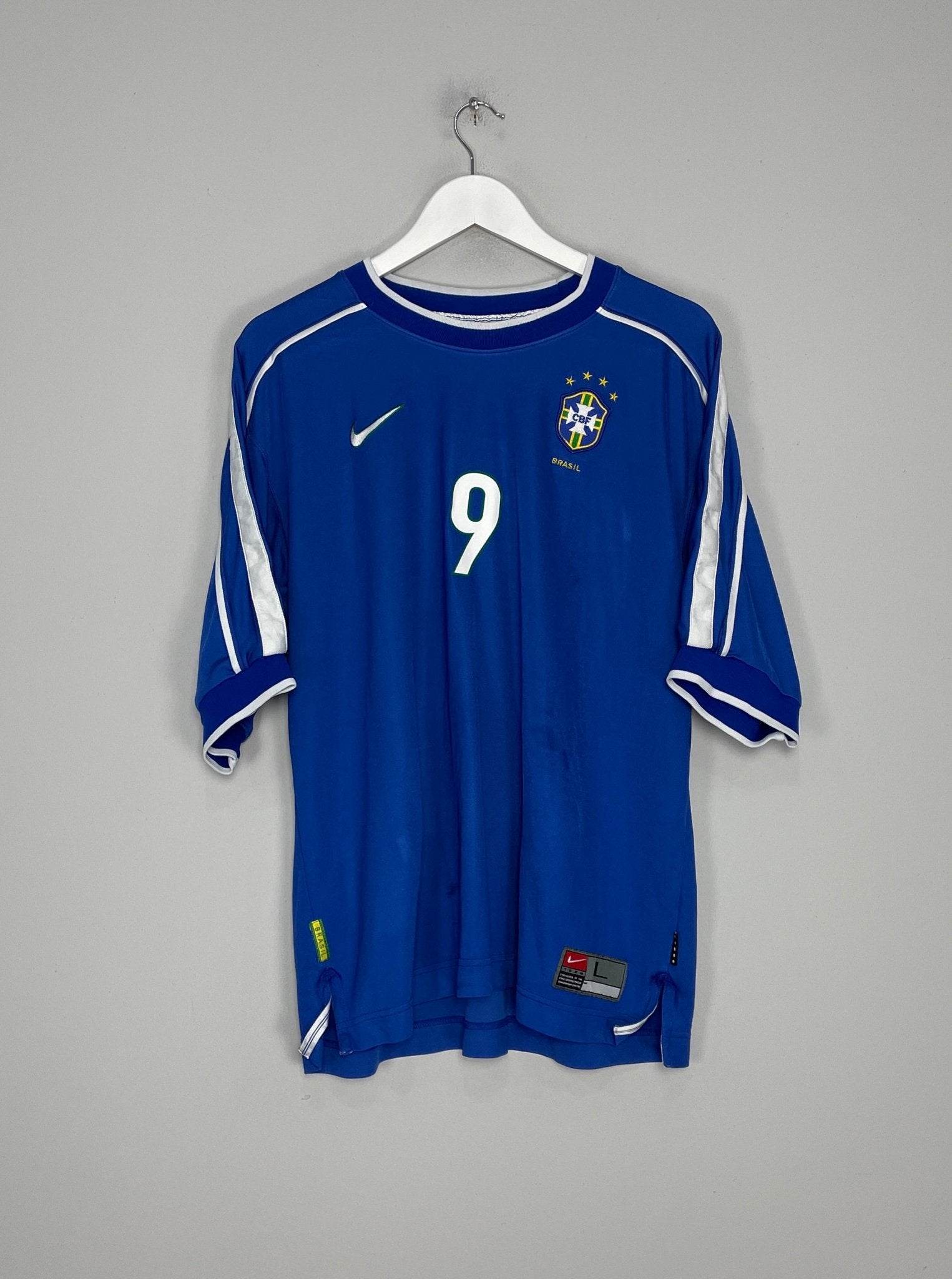 Shop 1998/00 BRAZIL RONALDO #9 AWAY SHIRT (L) NIKE, classic football shirts, vintage football shirts & retro soccer jerseys at Cult Kits