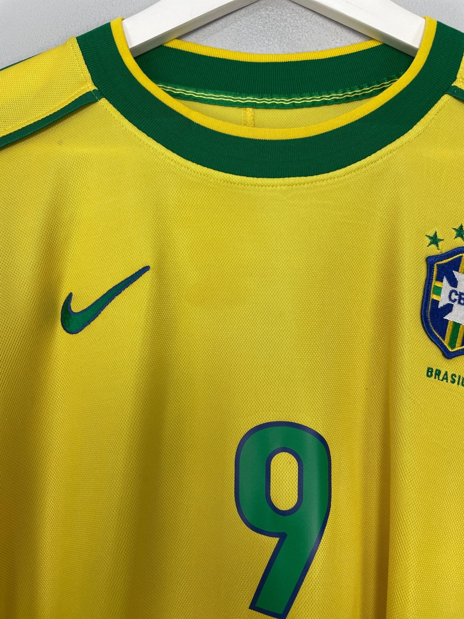 Shop 1998/00 BRAZIL RONALDO #9 HOME SHIRT (L) NIKE, classic football shirts, vintage football shirts & retro soccer jerseys at Cult Kits