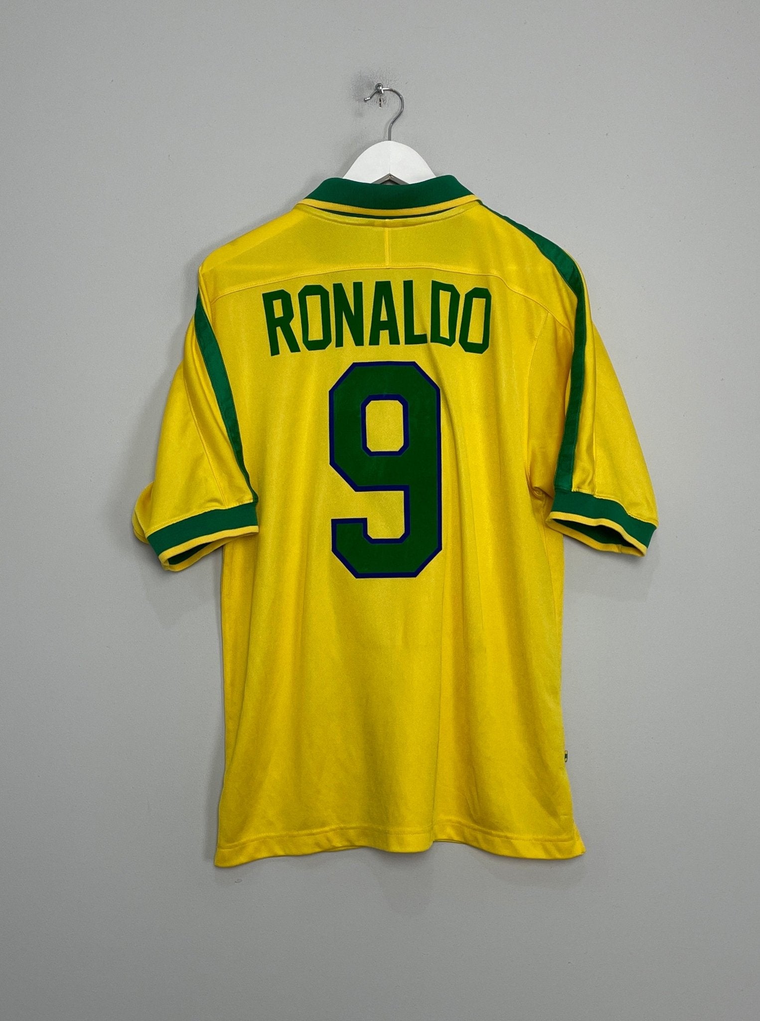 Shop 1998/00 BRAZIL RONALDO #9 HOME SHIRT (L) NIKE, classic football shirts, vintage football shirts & retro soccer jerseys at Cult Kits
