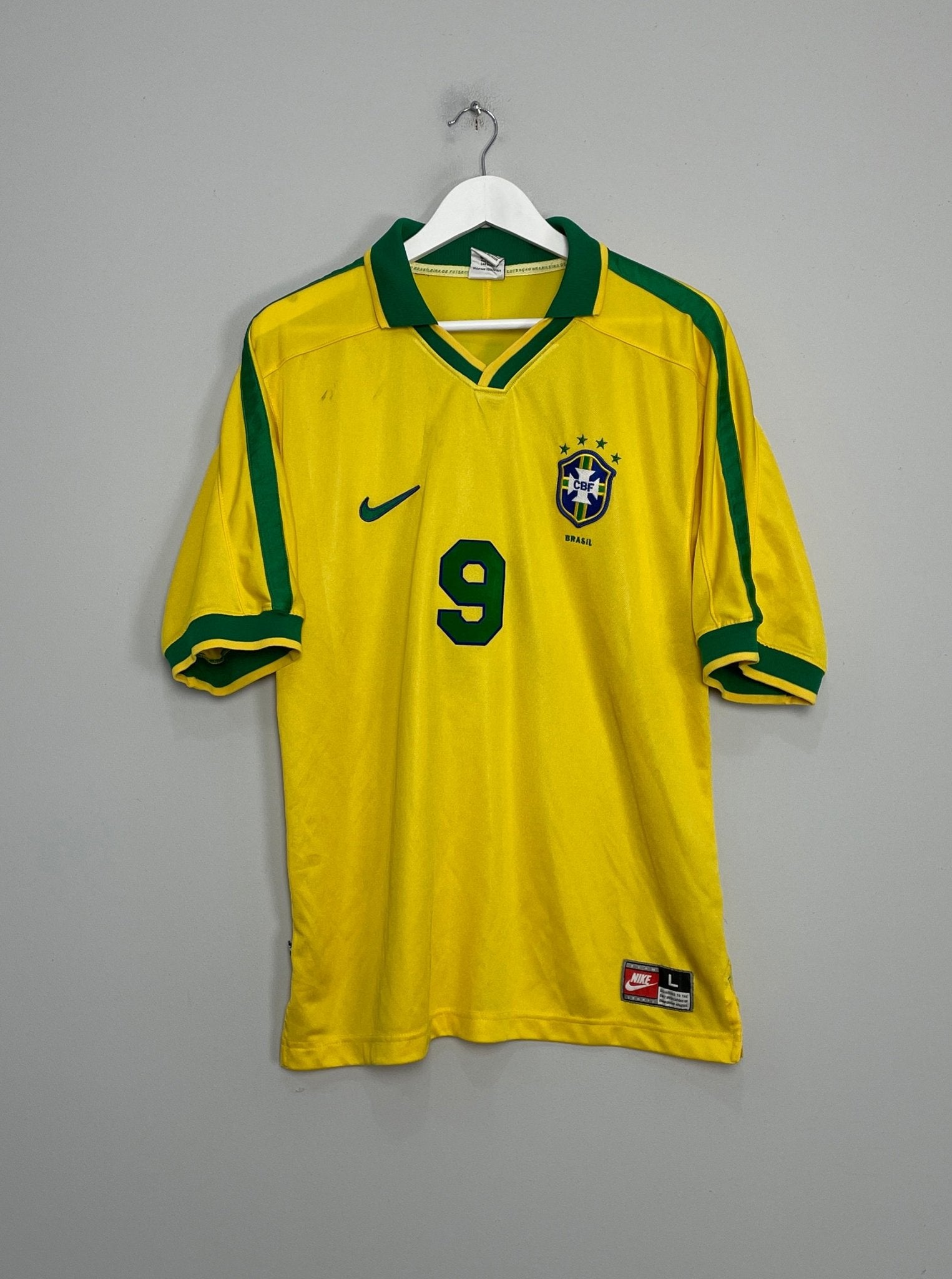 Shop 1998/00 BRAZIL RONALDO #9 HOME SHIRT (L) NIKE, classic football shirts, vintage football shirts & retro soccer jerseys at Cult Kits